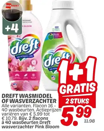 Dekamarkt Dreft wasmiddel of wasverzachter aanbieding