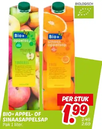 Dekamarkt Bio+appel-of sinaasappelsap aanbieding
