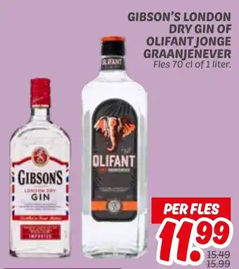 Dekamarkt Gibson's london dry gin of olifant jonge graanjenever aanbieding