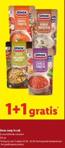 Lidl Unox soep in zak aanbieding
