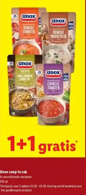 Lidl Unox soep in zak aanbieding
