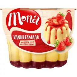 Dekamarkt Mona Pudding vanille aardbeiensaus aanbieding