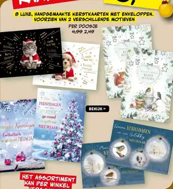 Boekenvoordeel 8 LUXE, HANDGEMAAKTE KERSTKAARTEN MET ENVELOPPEN. VOORZIEN VAN 2 VERSCHILLENDE MOTIEVEN aanbieding