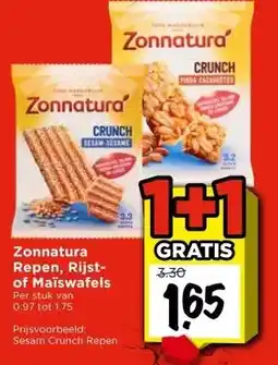 Vomar Voordeelmarkt Zonnatura Repen, Rijst- of Maïswafels aanbieding