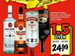 Vomar Voordeelmarkt Smirnoff Vodka, Bacardi Carta Blanca of Spiced of Baileys Irish Cream aanbieding