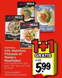Vomar Voordeelmarkt DIEPVRIES XXL Nutrition Fitmeals of Mama's Maaltijden aanbieding