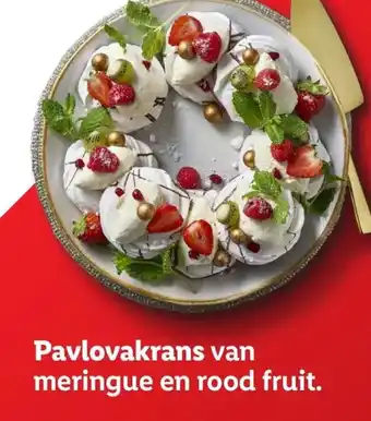 Lidl Pavlovakrans van meringue en rood fruit. aanbieding
