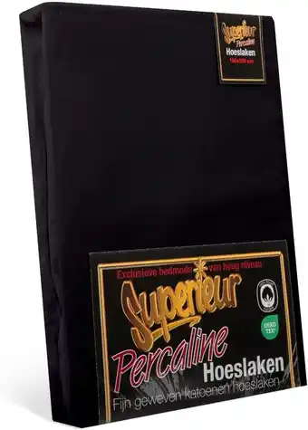 Amazon Superieur Hoeslaken - 160x210/220 cm - Zwart - 100% katoen aanbieding