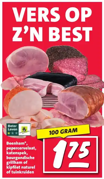 Nettorama Beenham, pepercervelaat, katenspek, bourgondische grillham of kipfilet naturel of tuinkruiden aanbieding