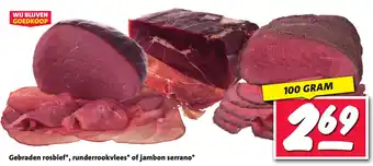 Nettorama Gebraden rosbief, runderrookvlees of jambon serrano aanbieding