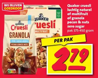 Nettorama Quaker cruesli luchtig naturel of multifruit of granola pecan & nuts zero sugar aanbieding