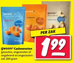 Nettorama Gwoon° cashewnoten gezouten, ongezouten of ongebrand en ongezouten aanbieding