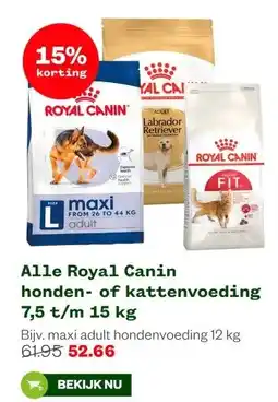 Welkoop Alle Royal Canin honden of kattenvoeding 7,5 t/m 15 kg aanbieding