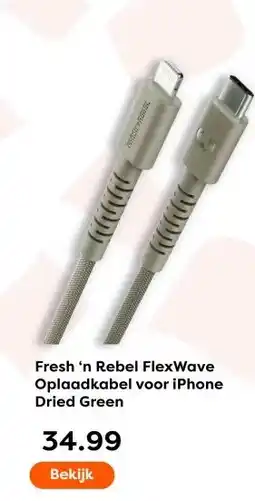 The Read Shop Fresh 'n Rebel FlexWave Oplaadkabel voor iPhone Dried Green aanbieding