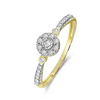 Lucardi 14 karaat geelgouden entourage ring 23 diamanten 0,10ct aanbieding