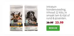 Intratuin Intratuin hondenvoeding. Inhoud 12 kilo, in smaak lam & rijst of rund & groenten. aanbieding