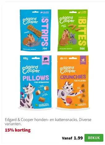 Intratuin Edgard & Cooper honden- en kattensnacks. Diverse varianten. aanbieding