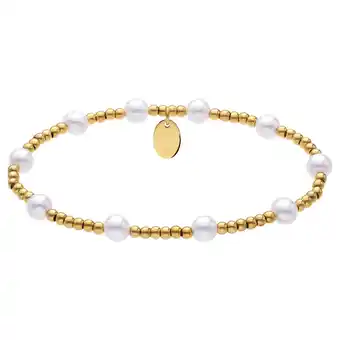 Lucardi Stalen goldplated kralenarmband met parel voor dames aanbieding