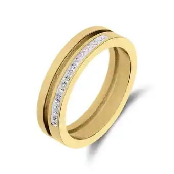 Lucardi Stalen goldplated ring met kristal voor dames aanbieding