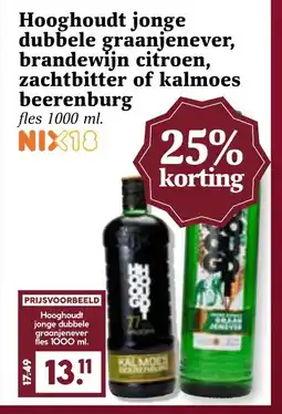 CoopCompact Hooghoudt jonge dubbele graanjenever, brandewijn citroen, zachtbitter of kalmoes beerenburg aanbieding
