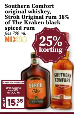 CoopCompact Southern Comfort original whiskey, Stroh Original rum 38% of The Kraken black spiced rum aanbieding