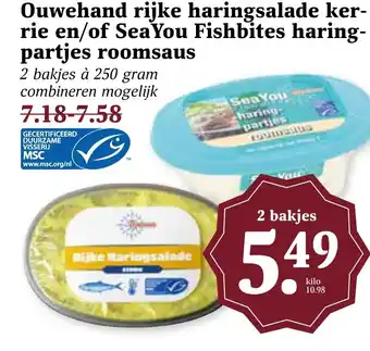 Coop Ouwehand rijke haringsalade ker- rie en/of Sea You Fishbites haring- partjes roomsaus aanbieding