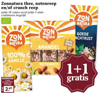 Coop Zonnatura thee, notenreep en/of crunch reep aanbieding