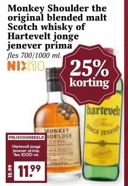 Coop Monkey Shoulder the original blended malt Scotch whisky of Hartevelt jonge jenever prima aanbieding