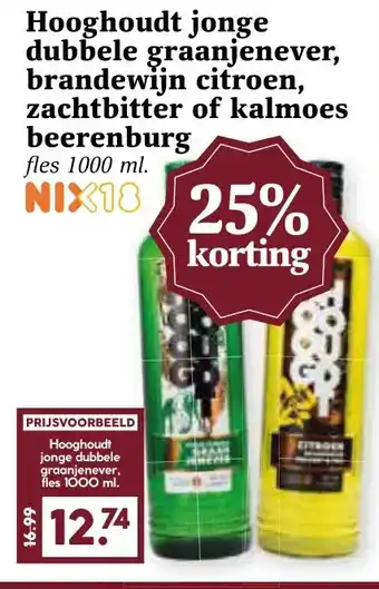 Coop Hooghoudt jonge dubbele graanjenever, brandewijn citroen, zachtbitter of kalmoes beerenburg aanbieding