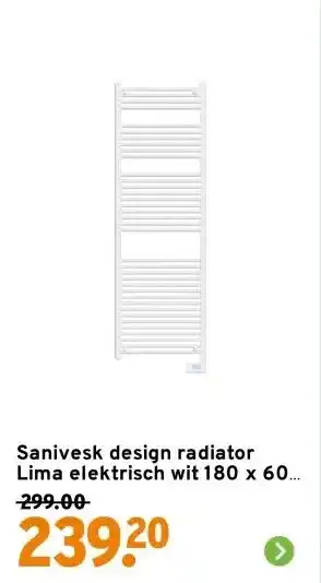 GAMMA Sanivesk design radiator Lima elektrisch wit 180 x 60 cm aanbieding