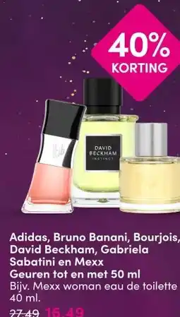DA Adidas, Bruno Banani, Bourjois, David Beckham, Gabriela Sabatini en Mexx Geuren tot en met 50 ml aanbieding