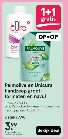 Etos Palmolive en Unicura handzeep groot- formaten en navul aanbieding