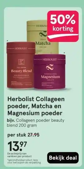 Etos Herbolist Collageen poeder, Matcha en Magnesium poeder aanbieding