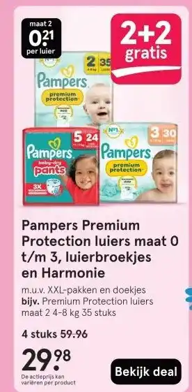 Etos Pampers Premium Protection luiers maat 0 t/m 3, luierbroekjes en Harmonie aanbieding