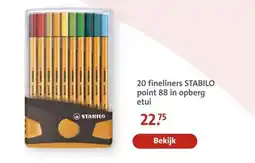 Bruna 20 fineliners STABILO point 88 in opberg etui aanbieding