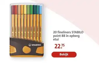 Bruna 20 fineliners STABILO point 88 in opberg etui aanbieding