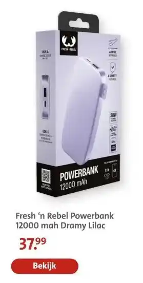 Bruna Fresh 'n Rebel Powerbank 12000 mah Dramy Lilac aanbieding