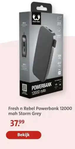 Bruna Fresh n Rebel Powerbank 12000 mah Storm Grey aanbieding
