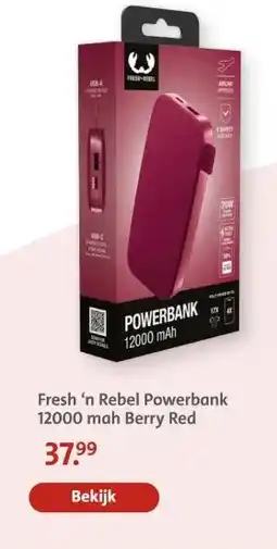 Bruna Fresh 'n Rebel Powerbank 12000 mah Berry Red aanbieding