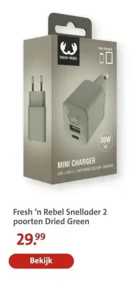 Bruna Fresh 'n Rebel Snellader 2 poorten Dried Green aanbieding