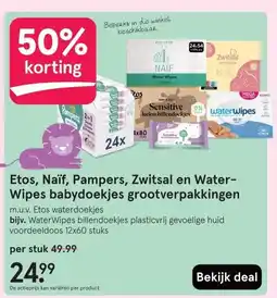 Etos Etos, Naïf, Pampers, Zwitsal en Water- Wipes babydoekjes grootverpakkingen aanbieding