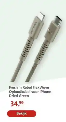 Bruna Fresh 'n Rebel FlexWave Oplaadkabel voor iPhone Dried Green aanbieding