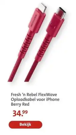 Bruna Fresh 'n Rebel FlexWave Oplaadkabel voor iPhone Berry Red aanbieding