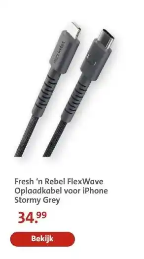 Bruna Fresh 'n Rebel FlexWave Oplaadkabel voor iPhone Stormy Grey aanbieding