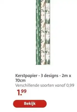 Bruna Kerstpapier - 3 designs - 2m x 70cm aanbieding