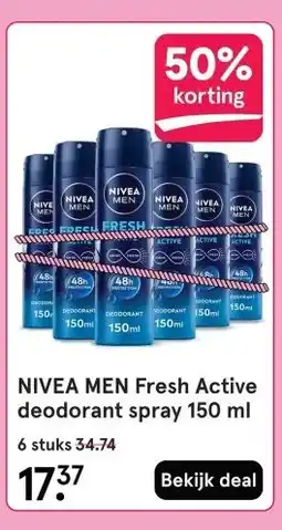 Etos NIVEA MEN Fresh Active deodorant spray 150 ml aanbieding