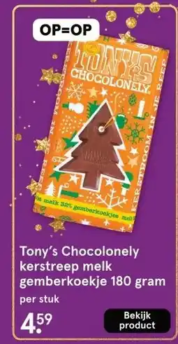 Etos Tony's Chocolonely kerstreep melk gemberkoekje 180 gram aanbieding