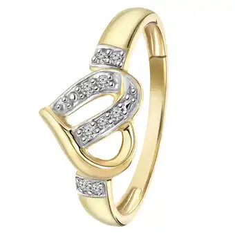 Lucardi 14 Karaat geelgouden ring hart 9 diamanten 0,05ct aanbieding