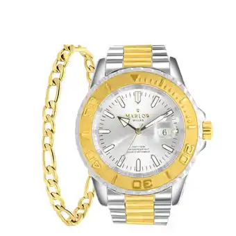 Lucardi Marlow Miller Stalen goldplated Bicolor Heren Horloge Set met Armband aanbieding