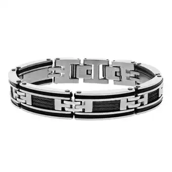 Lucardi Gerecycled stalen armband mat met zwarte accenten en kabels aanbieding